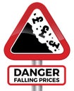 Danger Falling Prices UK Pound Road Sign. Royalty Free Stock Photo