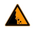 Danger falling stones icon. Falling rocks warning traffic road sign. Vector illustration caution danger of falling isolated a whit Royalty Free Stock Photo