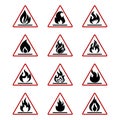 Danger fire icons with flame isolated on white Royalty Free Stock Photo