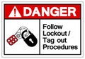 Danger Follow Lockout/Tag out Procedures Symbol Sign ,Vector Illustration, Isolate On White Background Label .EPS10