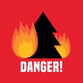 danger of forest fire burning fir trees illustration Royalty Free Stock Photo
