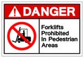 Danger Forklifts Prohibited In Pedestrian Areas Symbol Sign, Vector Illustration, Isolate On White Background Label .EPS10