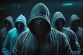 The danger of a hacker breaching a blockchain or computer security system in a cyberpunk world, visualized through Royalty Free Stock Photo