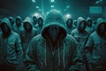 The danger of a hacker breaching a blockchain or computer security system in a cyberpunk world, visualized through Royalty Free Stock Photo