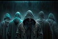 The danger of a hacker breaching a blockchain or computer security system in a cyberpunk world, visualized through Royalty Free Stock Photo