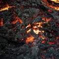 Danger, hazard, energy concept. Lava flame on black ash background. Formation, geology, nature, environment