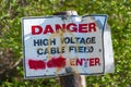 Danger Sign High Voltage Cable Field
