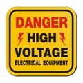 Danger high voltage electrical equipment - yellow sign Royalty Free Stock Photo