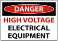 Danger High Voltage Equipment Sign On White Background