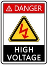 Danger high voltage, warning sign with symbols,and text. Royalty Free Stock Photo