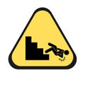 Danger icon falling down stairs with yellow triangle sign. Isolated on a white background. Royalty Free Stock Photo