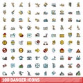 100 danger icons set, color line style Royalty Free Stock Photo