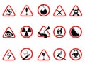 Danger icons set, Triangular and circle Warning Hazard Signs