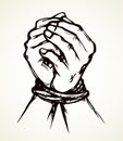 Roped bound hands. Vector drawing