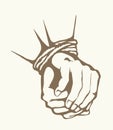 Roped bound hands. Vector drawing