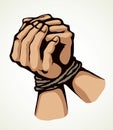 Roped bound hands. Vector drawing