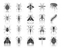 Danger Insect black silhouette icons vector set Royalty Free Stock Photo