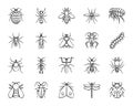 Danger Insect charcoal draw line icons vector set