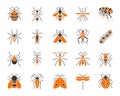 Danger Insect simple color flat icons vector set Royalty Free Stock Photo