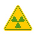 Danger Irish! Green hazard Shamrock. Clover symbol of Ireland. St. Patrick`s Day sign