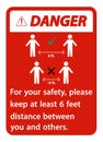 Danger Keep 6 Feet Distance,For your safety,please keep at least 6 feet distance between you and others