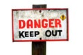 Danger Keep Out Wooden Sign Panel Isolated On A White Background