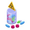 Danger lab pills icon isometric vector. Laboratory research