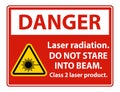 Danger Laser radiation,do not stare into beam,class 2 laser product Sign on white background Royalty Free Stock Photo