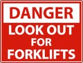 Danger Look Out For Forklifts Sign On White Background