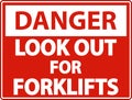 Danger Look Out For Forklifts Sign On White Background