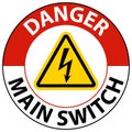 Danger Main Switch Sign On White Background