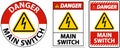 Danger Main Switch Sign On White Background