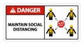 Danger Maintain social distancing, stay 6ft apart sign,coronavirus COVID-19 Sign Isolate On White Background,Vector Illustration