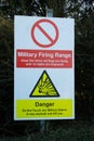 Danger military firing range, do not touch explosive debris warning sign Royalty Free Stock Photo