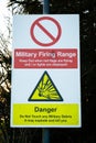 Danger military firing range, do not touch explosive debris warning sign Royalty Free Stock Photo