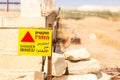 Danger Mines! Warning sign and barbed wire. Royalty Free Stock Photo