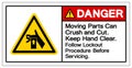 Danger Moving Part Can Crush and Cut Keep Hand Clear Follow Lockout Procedure Before Servicing Symbol Sign, Vector Illustration,