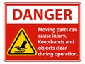 Danger Moving parts can cause injury sign on white background