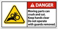 Danger Moving Parts Can Crush and Cut Label Sign