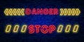 Danger Neon Text Vector. Danger neon sign, design template, modern trend design, night neon signboard, night bright advertising, l
