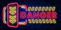 Danger Neon Text Vector. Danger neon sign, design template, modern trend design, night neon signboard, night bright advertising, l