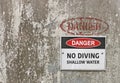 Danger, No Diving, Shallow Water warning sign Royalty Free Stock Photo