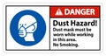 Danger No Smoking Sign Dust Hazard Dust Mask Must Be Worn While Working In This Area