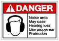 Danger Noise area May case Hearing loss Use proper ear ProtectionSymbol Sign,Vector Illustration, Isolate On White Background Royalty Free Stock Photo