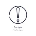 danger outline icon. isolated line vector illustration from traffic signs collection. editable thin stroke danger icon on white Royalty Free Stock Photo