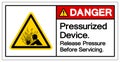 Danger Pressurized Device Release Pressure Before Servicing Symbol Sign, Vector Illustration, Isolate On White Background Label .