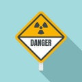 Danger radiation zone sign icon, flat style