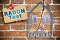 The danger of radon gas in our homes - Radon Testing concept with an outline of a small house with radon test text against an old Royalty Free Stock Photo