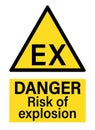 Danger risk of explosion. Explosive atmosphere. Yellow triangle warning sign Royalty Free Stock Photo