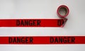 Danger Safety Barricade Tape, Indoor or Outdoor Black on red Background